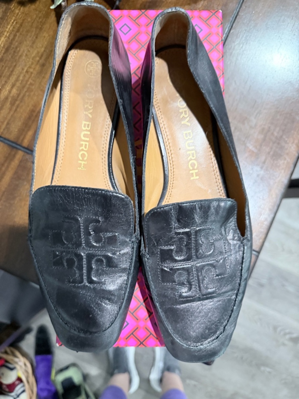 Tory Burch Black Leather Logo Loafers